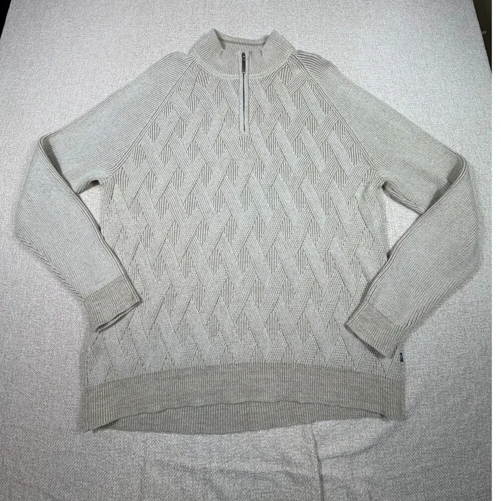 Tommy Bahama Men XL Cream 1/4 Zip Thick Grandpacore Sweater Casual Pullover